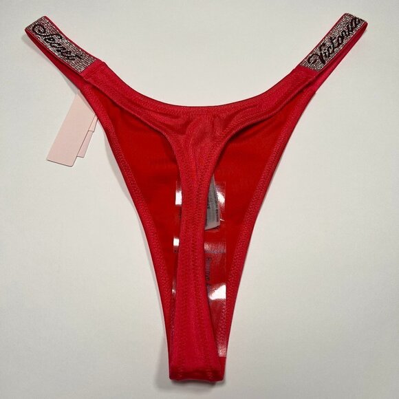 Victoria Secret XS Thong Bikini Bottom Swim LOGO Shine Strap Strawberry Pink - Picture 6 of 10